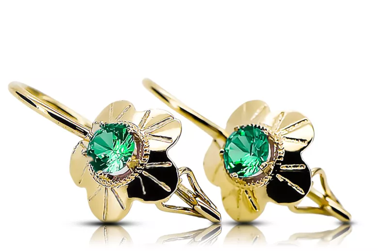 Earrings Emerald 14K Yellow gold Vintage Jewlery vec028y